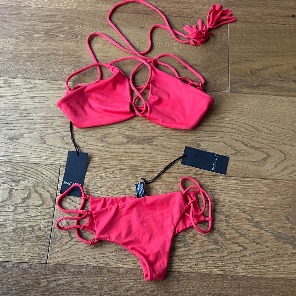 Indah Coral Pink Strappy Bikini Set